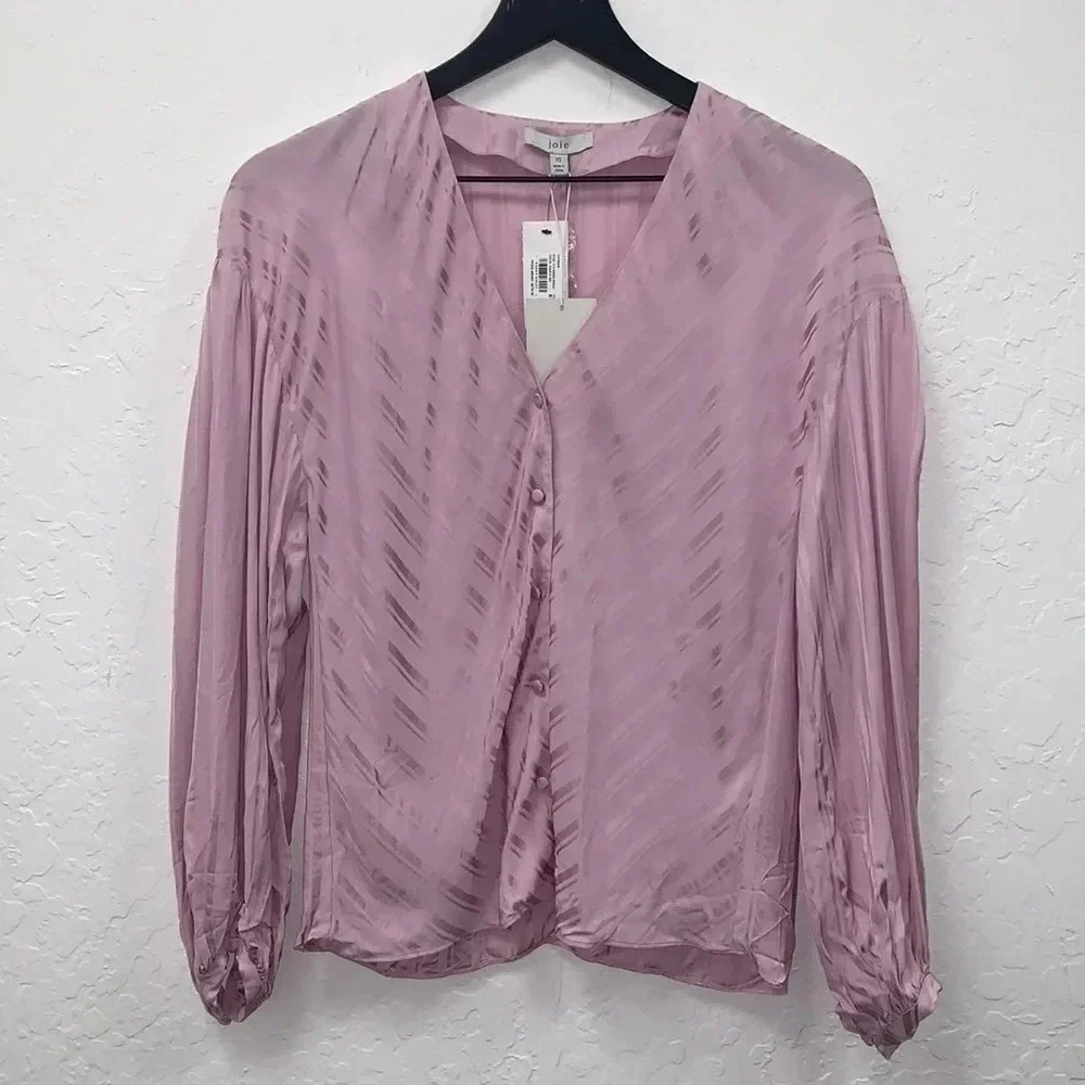 JOIE NWT Satin Stripe Button Front Blouse Size XS - Picture 2 of 7
